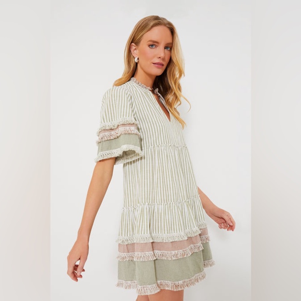 Tuckernuck Cotswald Stripe Crawford Dress in Green Gingham XXS - Picture 4 of 12